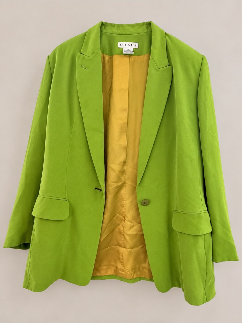 Vintage CHaus 100% Silk Chartreuse Green Blazer Jacket Size 10